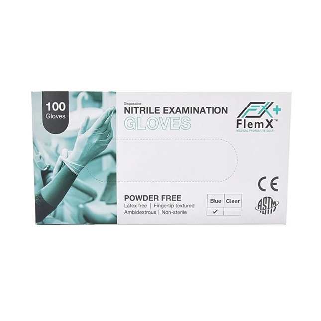 FLEMX BLUE NITRILE GLOVES (POWDER-FREE) SMALL 100'S/BOX