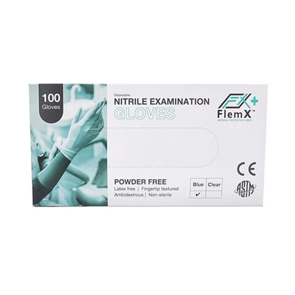 FLEMX BLUE NITRILE GLOVES (POWDER-FREE) MED 100'S/BOX